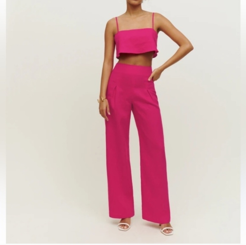 Reformation Cleo Linen Hot Pink Two Piece Set 2 Petite Barbiecore Feminine